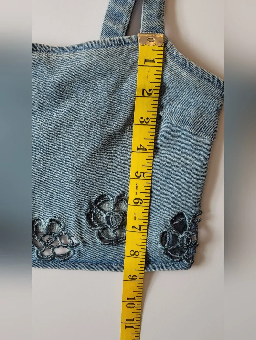 Blue Blush Floral Embroidered Denim Matching Set Crop Top & Shorts Small